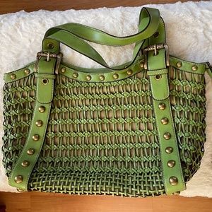 KATHY VAN ZEELAND New Never Used Green Shoulder Bag with Brass Hardware